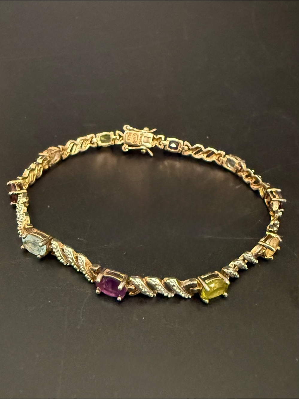Ross Simons 925 Gold Over Sterling Silver Vermeil Multicolored Gem 7.5” Bracelet